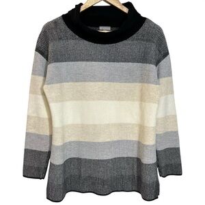 T by Talbots Gray Striped Ombré Cowl Neck Sweater Size Large Petite